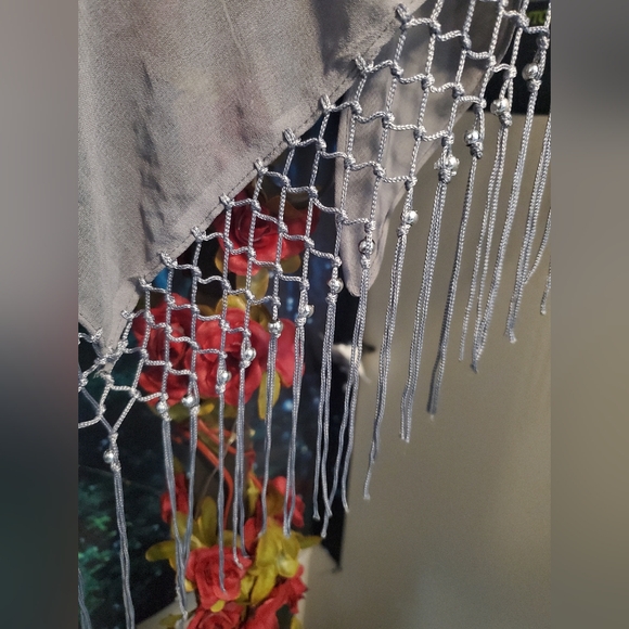 NWOT Stunning grey shawl with beaded tassels and gorgeous rainbow embroidery - Picture 4 of 4